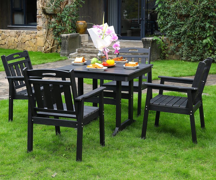 Scaun exterior HDPE 4 scaune + set masa patrata spatar vertical negru