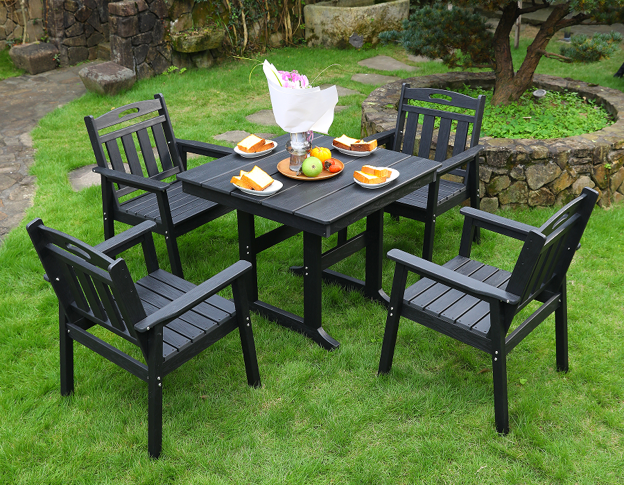 Scaun exterior HDPE 4 scaune + set masa patrata spatar vertical negru