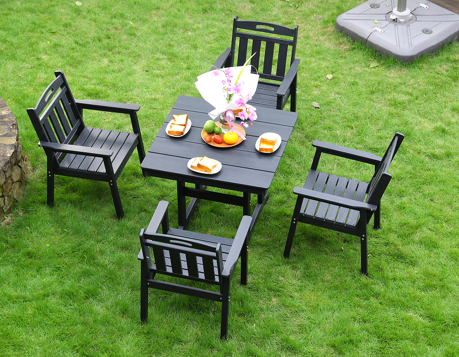 Scaun exterior HDPE 4 scaune + set masa patrata spatar vertical negru