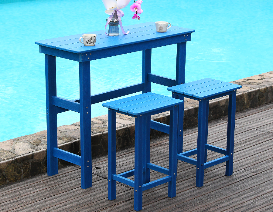Set de sufragerie pentru bar înalt din HDPE, albastru de coastă