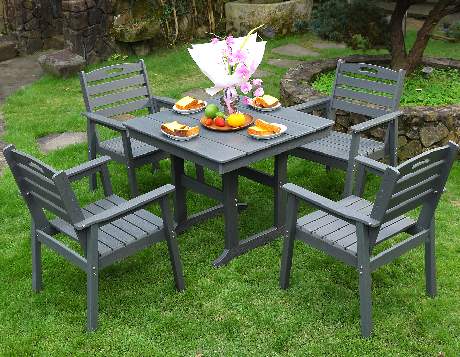 Set de sufragerie pătrat modern, gri ardezie, cu spătar vertical
