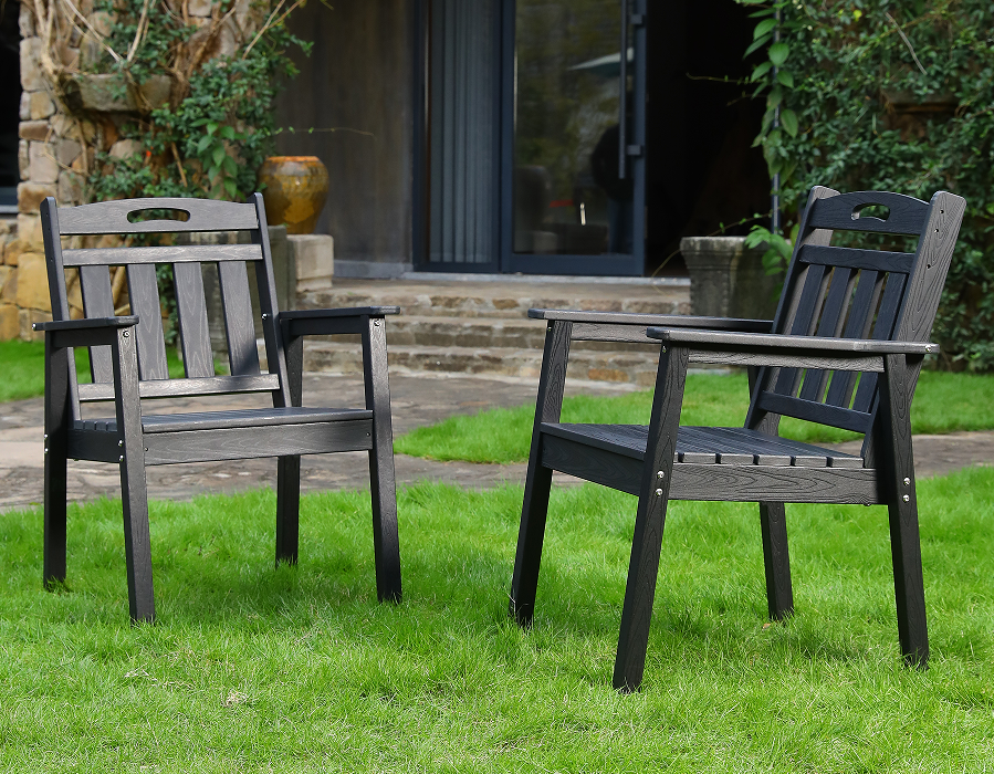 Pachet de 2 scaune de sufragerie Adirondack din HDPE negru