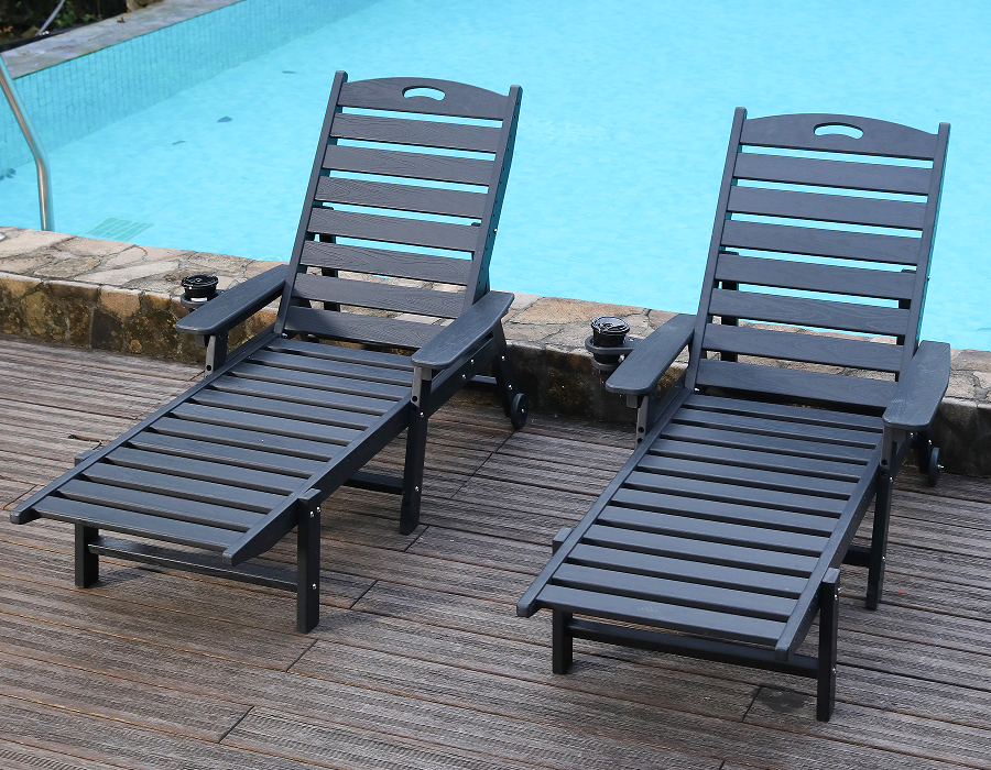 Set de scaune înclinabile Adirondack din HDPE Jet Black