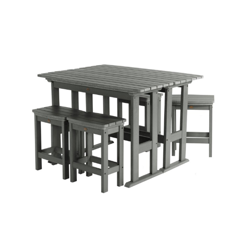 Set modern de sufragerie cu bar înalt din HDPE, gri închis, 6 piese