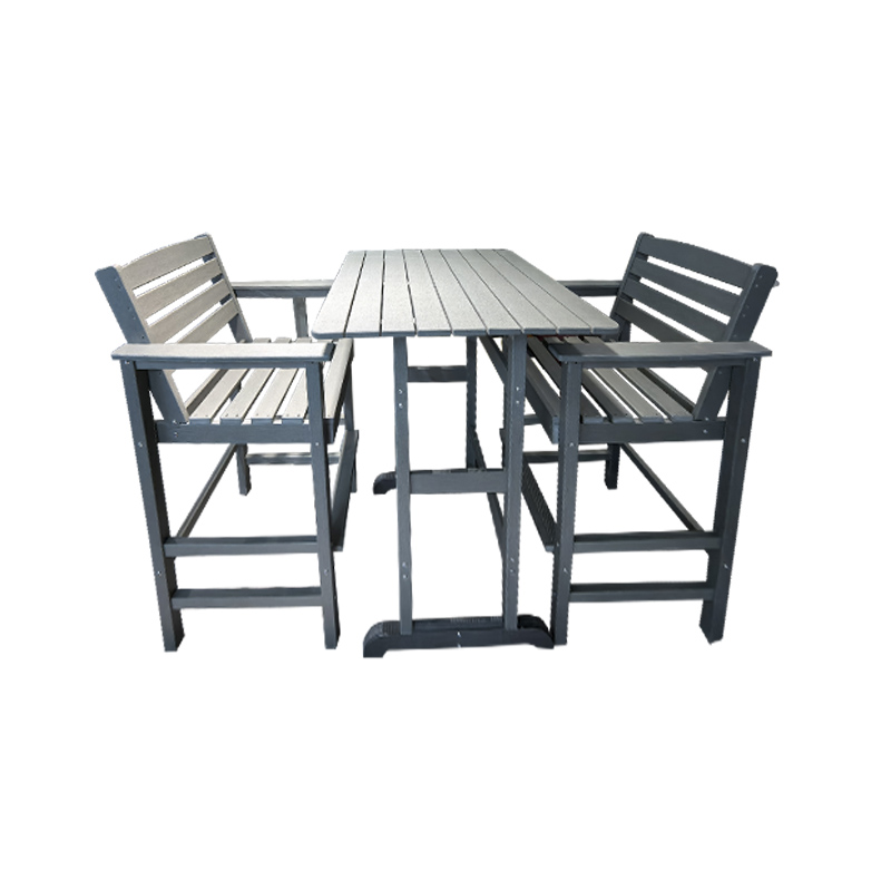 Set de masă și scaune de bar înaltă din 3 piese HDPE din lemn gri deschis